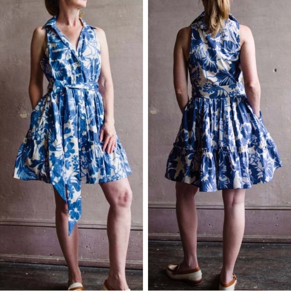 Cara Cara Blue and White Floral Mini Dress - Picture 1 of 8